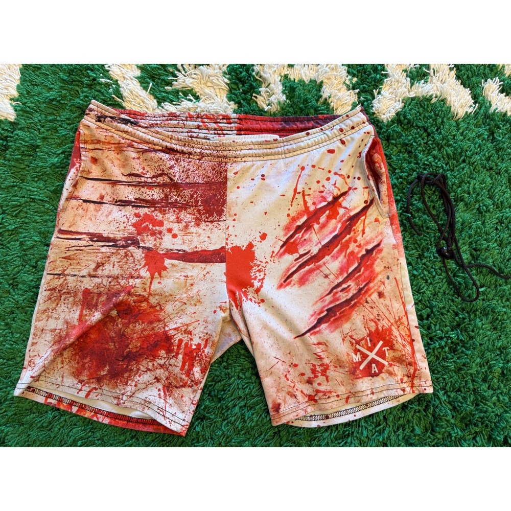 Into The AM Graphic Shorts Mens 32 White Red Excellent Blood Splatter Claw Marks
